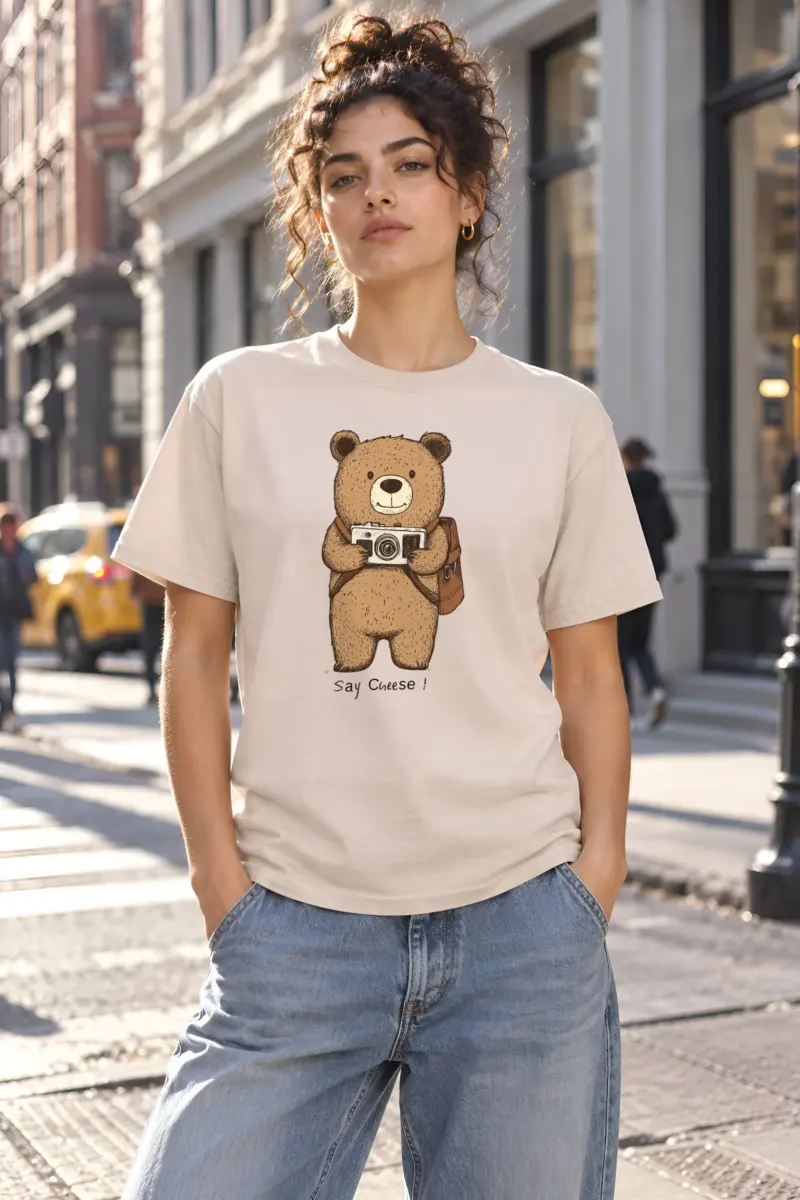 "Say Cheese Bear" Heavyweight Unisex Crewneck T-shirt