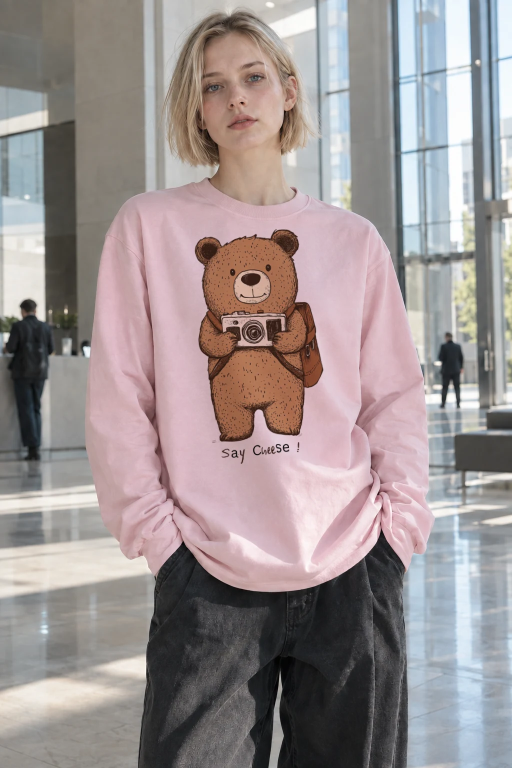 "Say Cheese Bear" Unisex Longsleeve T-shirt | Gildan 2400