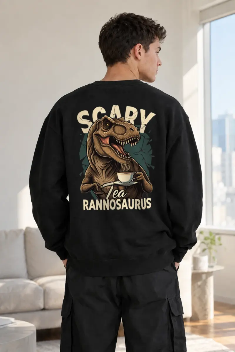 “Scary Tea Rannosaurus” Heavy Blend Unisex Crewneck Sweatshirt | Gildan 18000