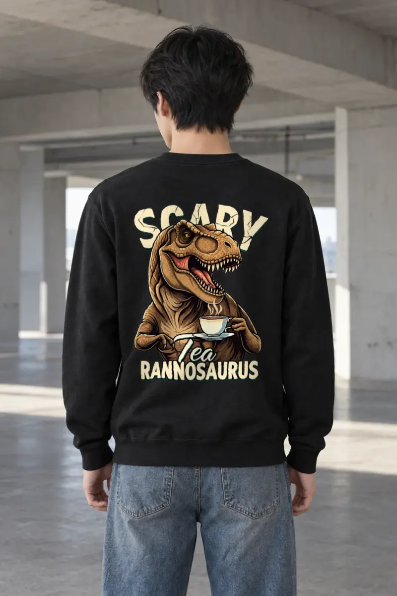 "Scary Tea Rannosaurus" Heavy Blend Unisex Crewneck Sweatshirt