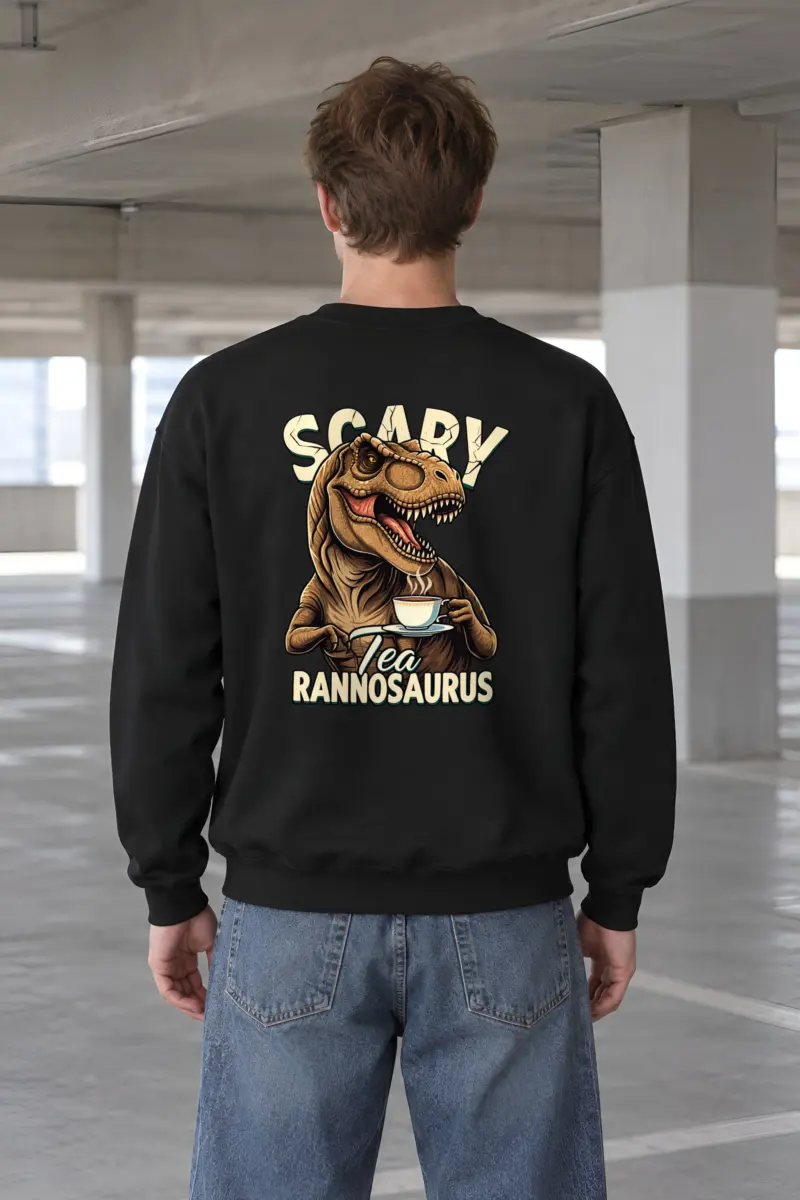 "Scary Tea Rannosaurus" Heavy Blend Unisex Crewneck Sweatshirt