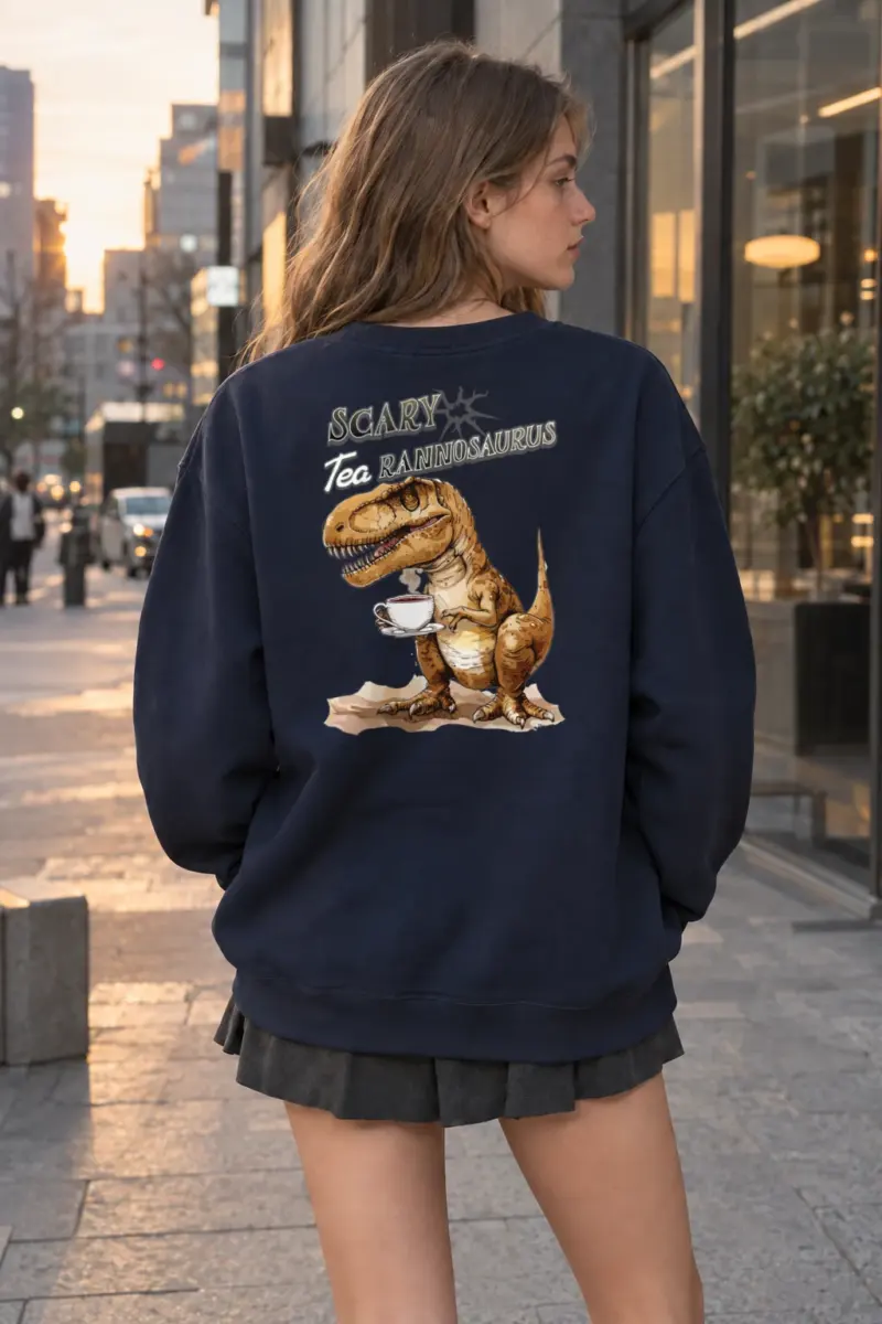 “Scary Tea Rannosaurus” Heavy Blend Unisex Crewneck Sweatshirt | Gildan 18000