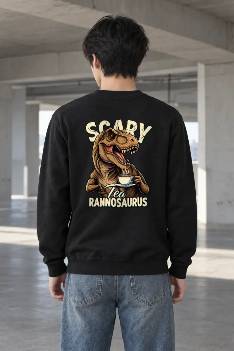 "Scary Tea Rannosaurus" Heavy Blend Unisex Crewneck Sweatshirt