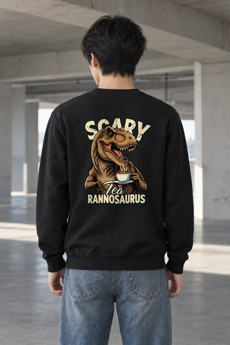 "Scary Tea Rannosaurus" Heavy Blend Unisex Crewneck Sweatshirt