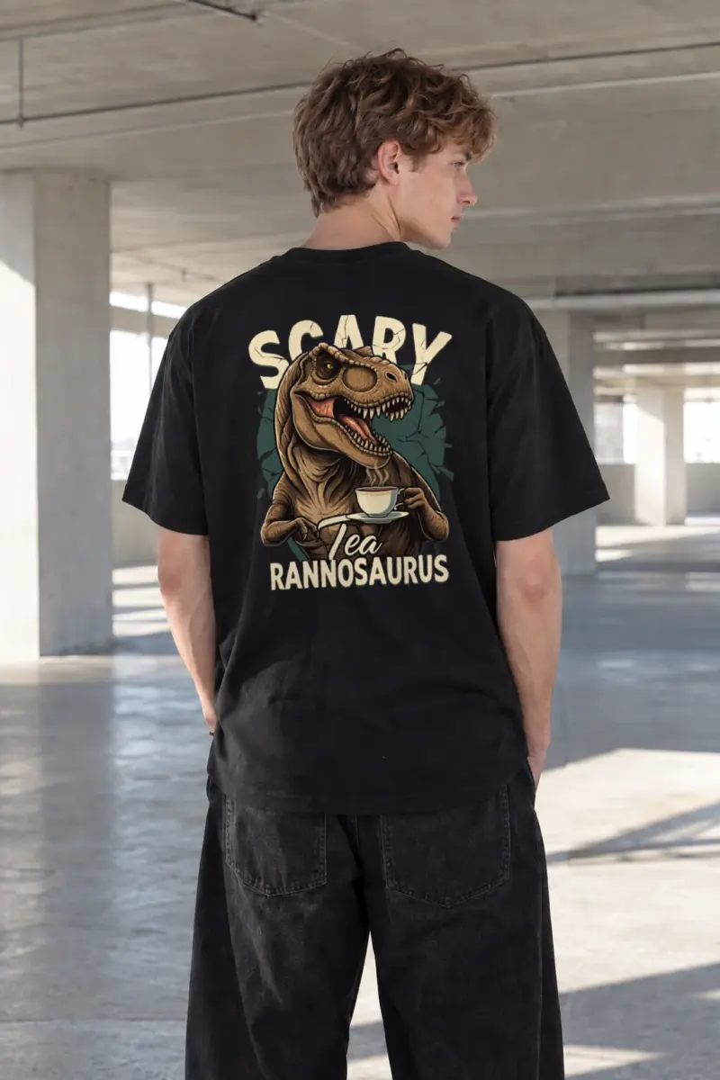 “Scary Tea Rannosaurus” Heavyweight Unisex Crewneck T-shirt | Gildan 5000