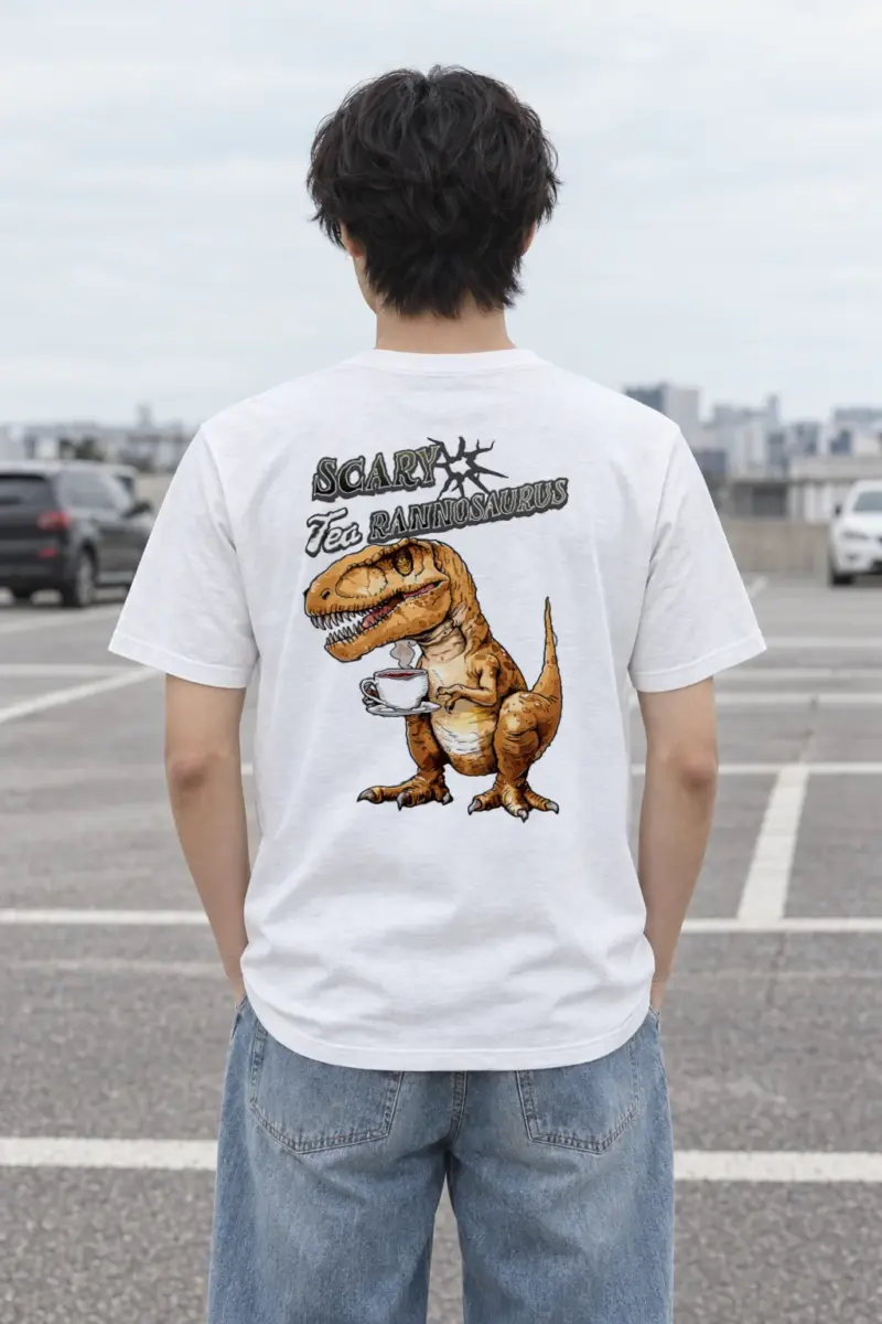 "Scary Tea Rannosaurus" Heavyweight Unisex Crewneck T-shirt | Gildan 5000