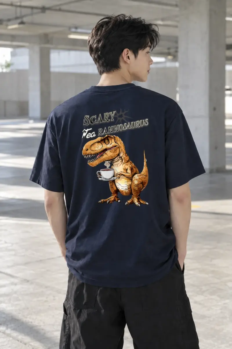 "Scary Tea Rannosaurus" Heavyweight Unisex Crewneck T-shirt | Gildan 5000