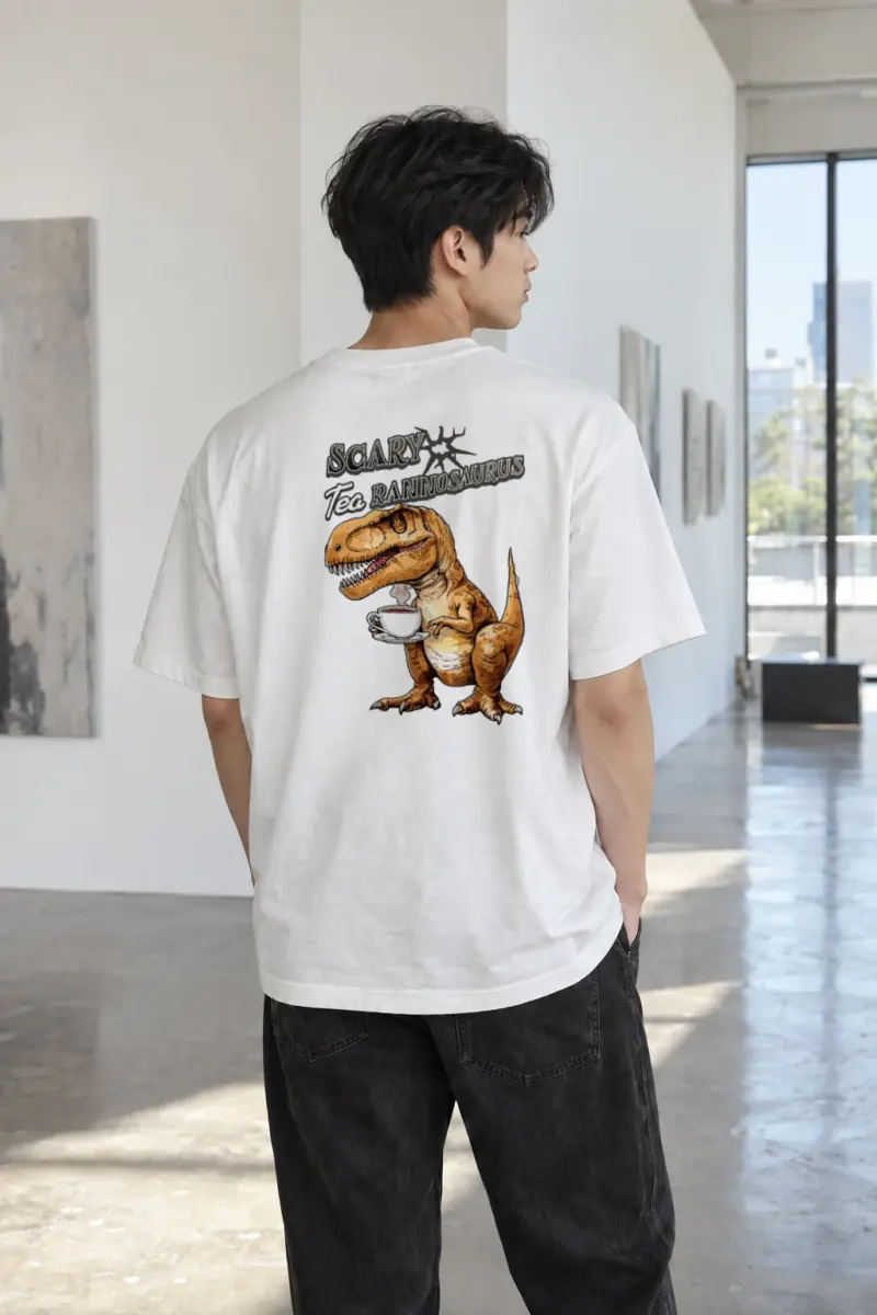 "Scary Tea Rannosaurus" Heavyweight Unisex Crewneck T-shirt | Gildan 5000
