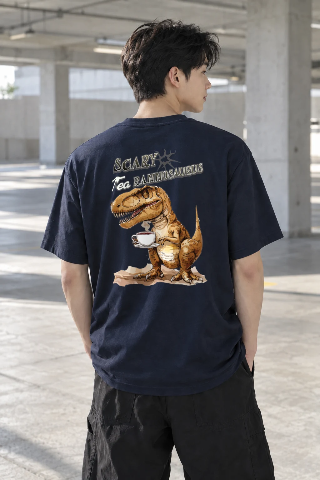 "Scary Tea Rannosaurus" Heavyweight Unisex Crewneck T-shirt | Gildan 5000