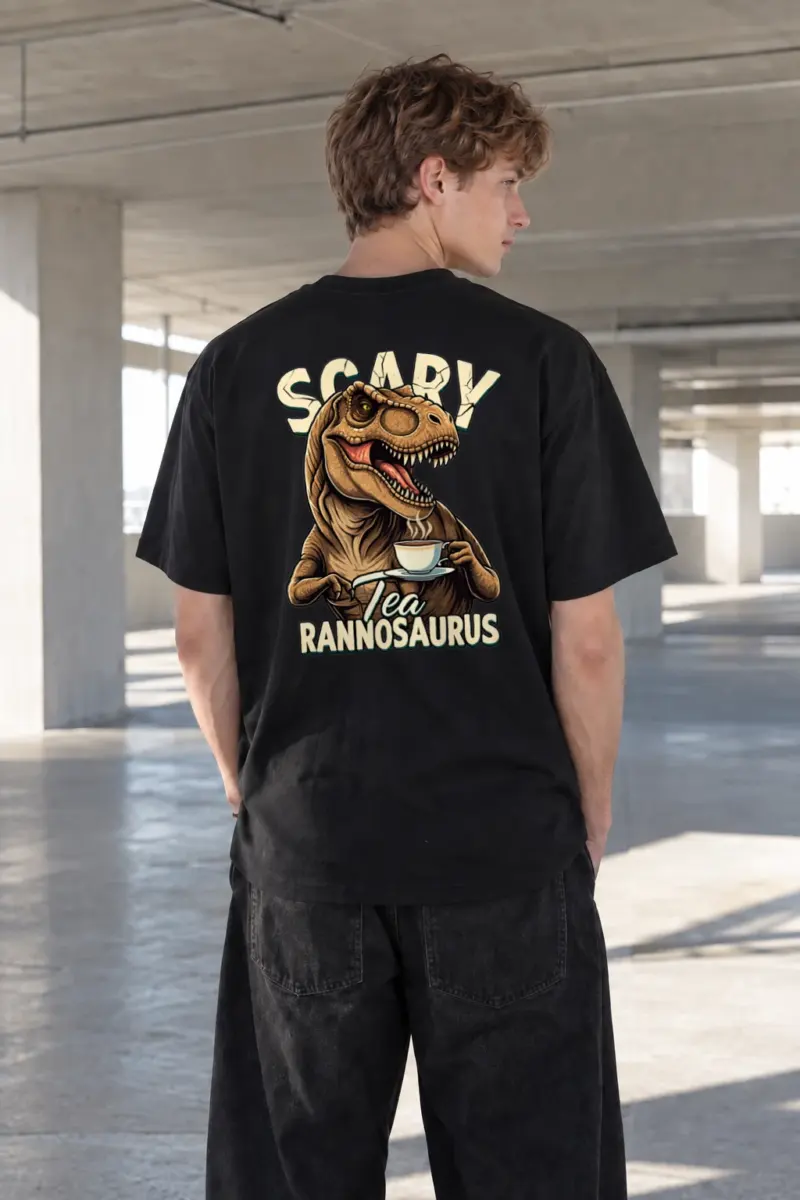 "Scary Tea Rannosaurus" Heavyweight Unisex Crewneck T-shirt | Gildan 5000