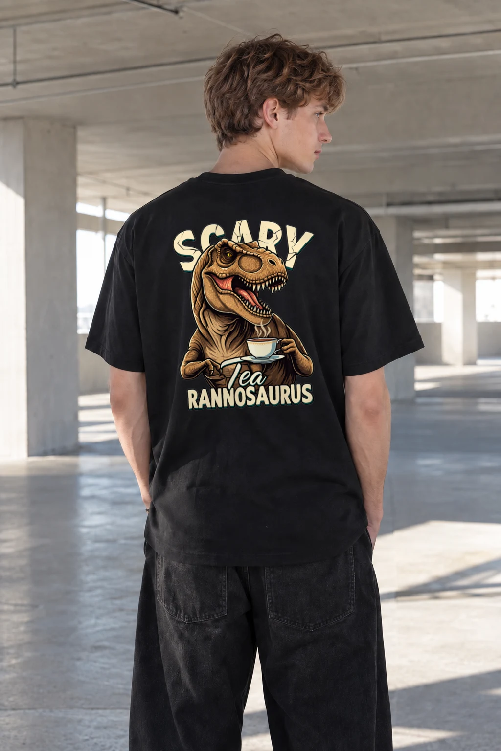 "Scary Tea Rannosaurus" Heavyweight Unisex Crewneck T-shirt | Gildan 5000