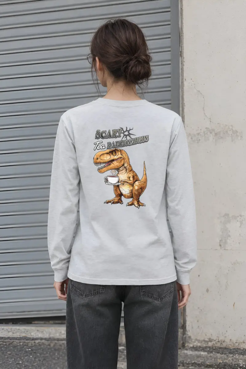 "Scary Tea Rannosaurus" Unisex Longsleeve T-shirt