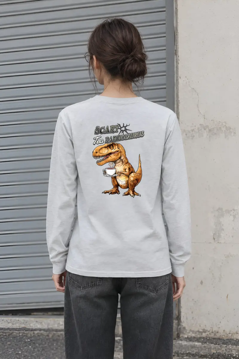 "Scary Tea Rannosaurus" Unisex Longsleeve T-shirt