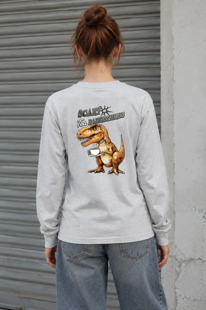 "Scary Tea Rannosaurus" Unisex Longsleeve T-shirt