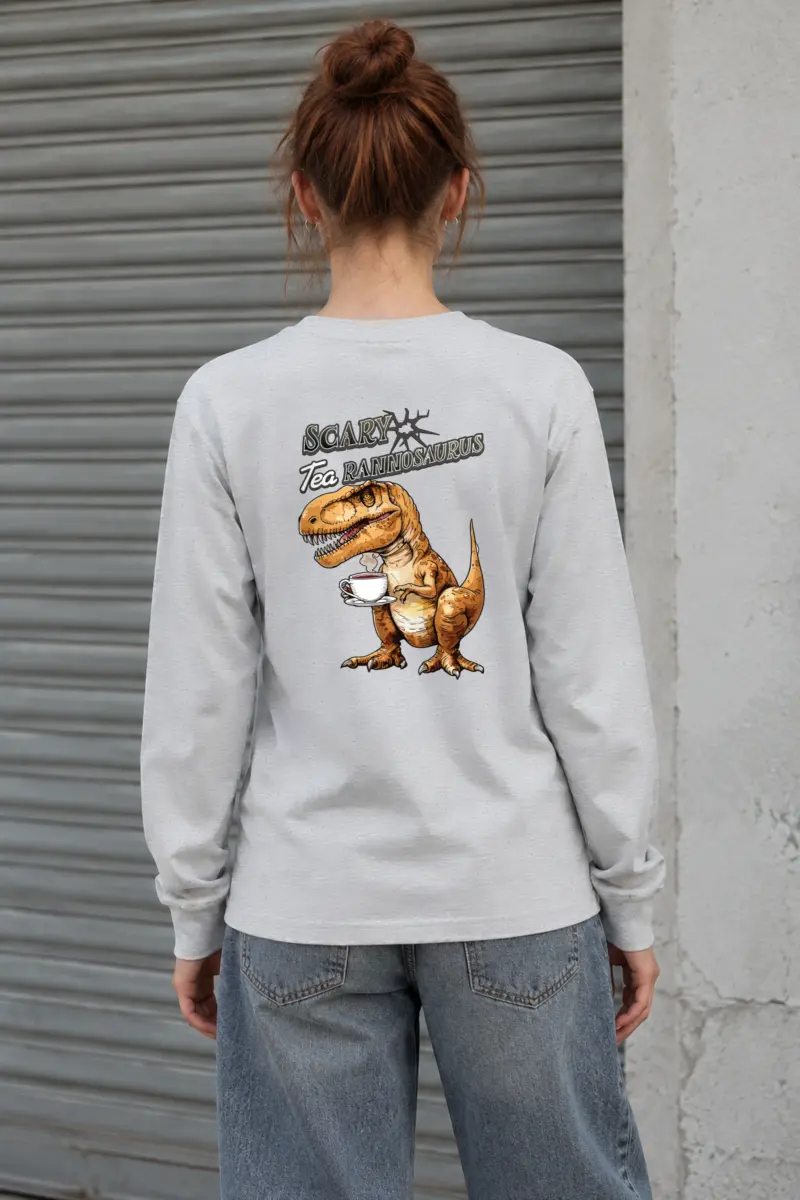 "Scary Tea Rannosaurus" Unisex Longsleeve T-shirt