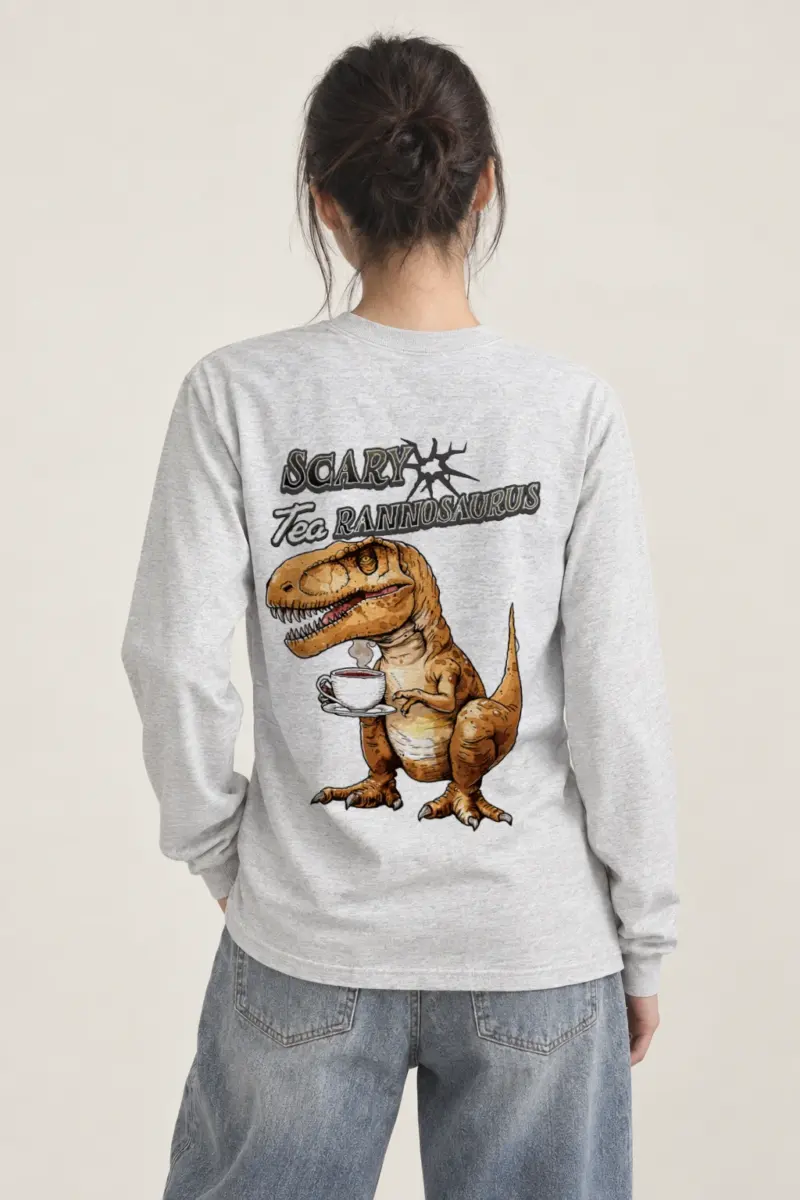 "Scary Tea Rannosaurus" Unisex Longsleeve T-shirt
