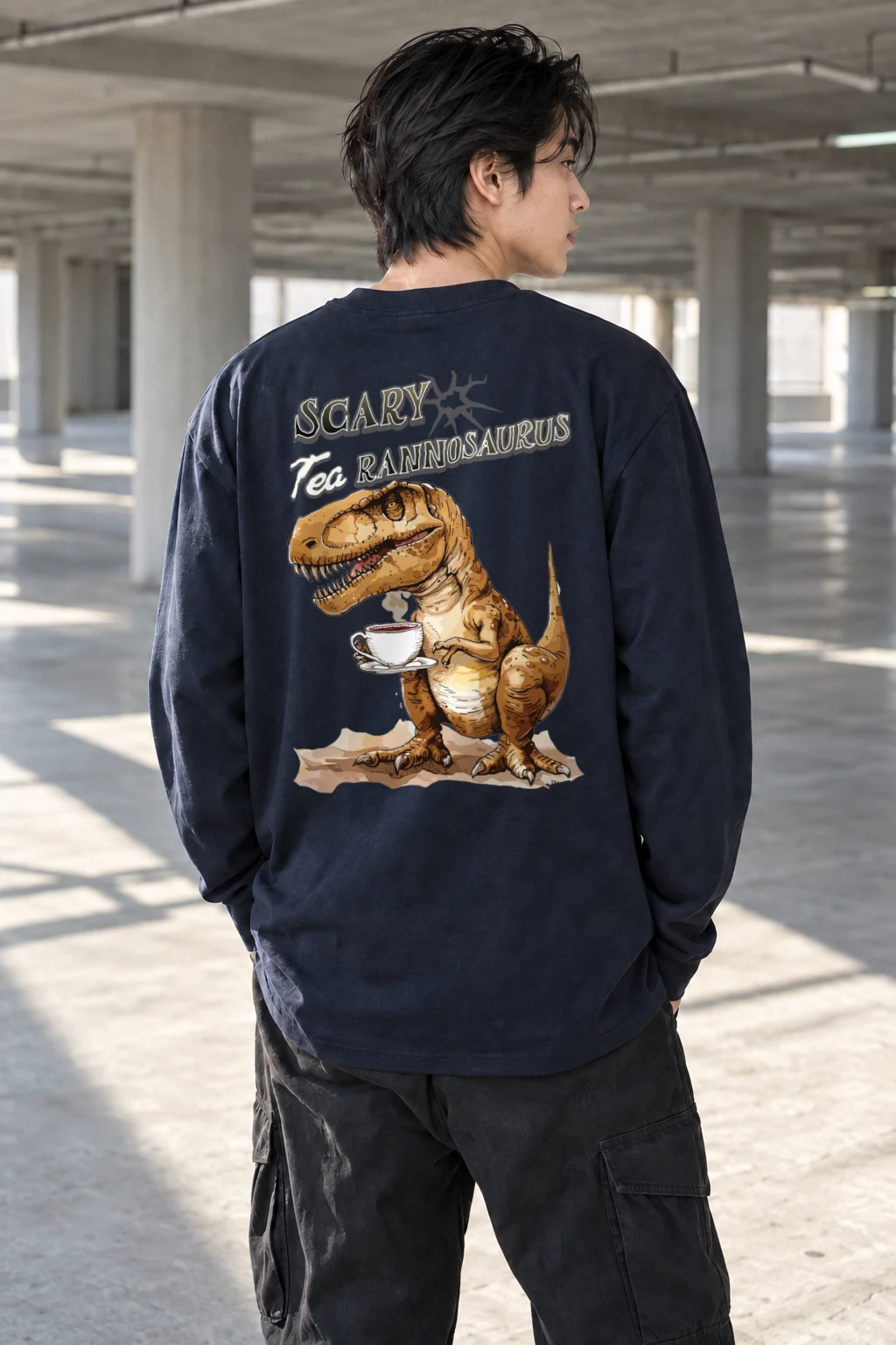 "Scary Tea Rannosaurus" Unisex Longsleeve T-shirt | Gildan 2400