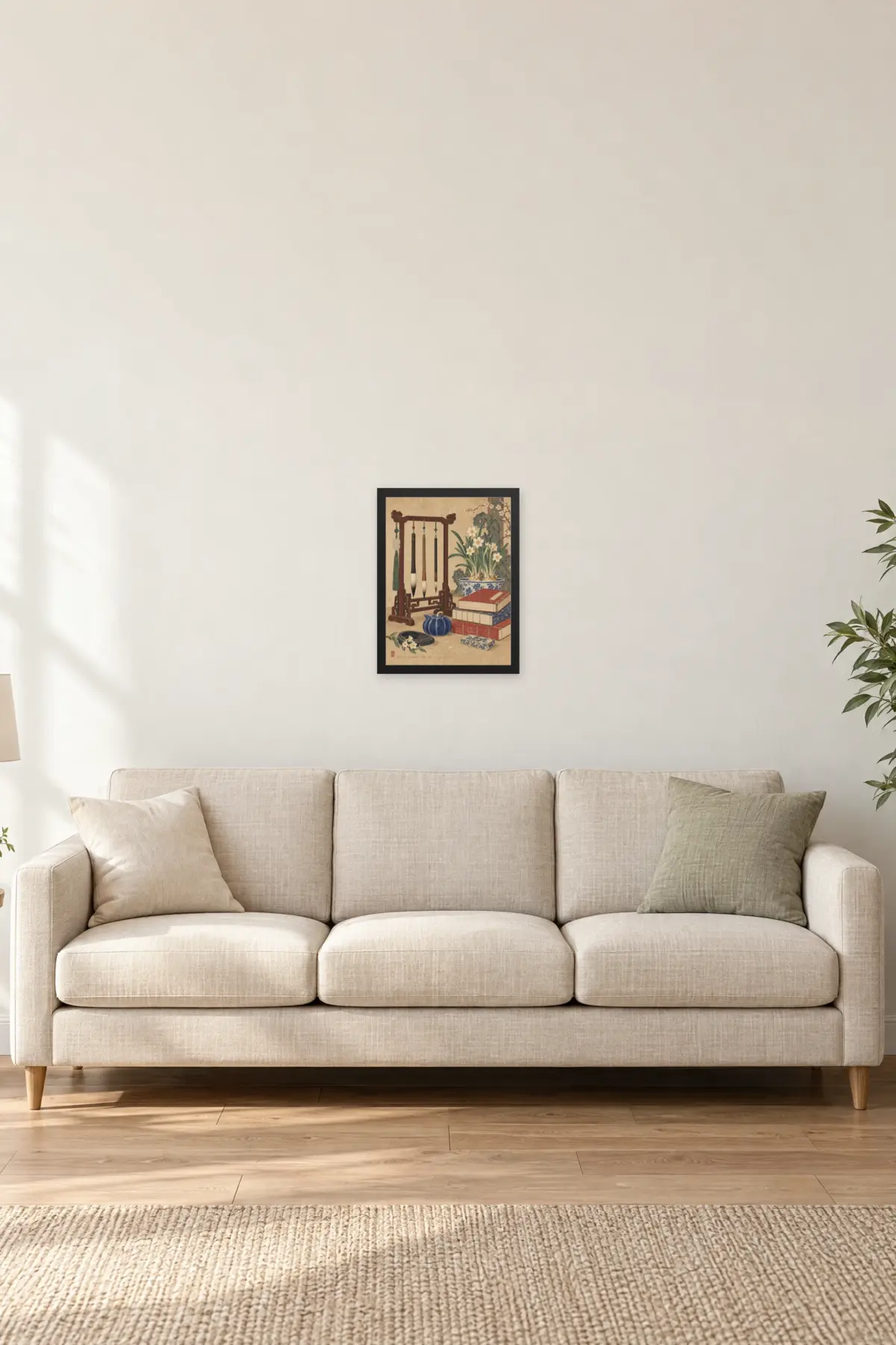 "Scholar's Brushstand Still Life" Premium Wooden Framed Poster — Black frame, 12 × 16 in