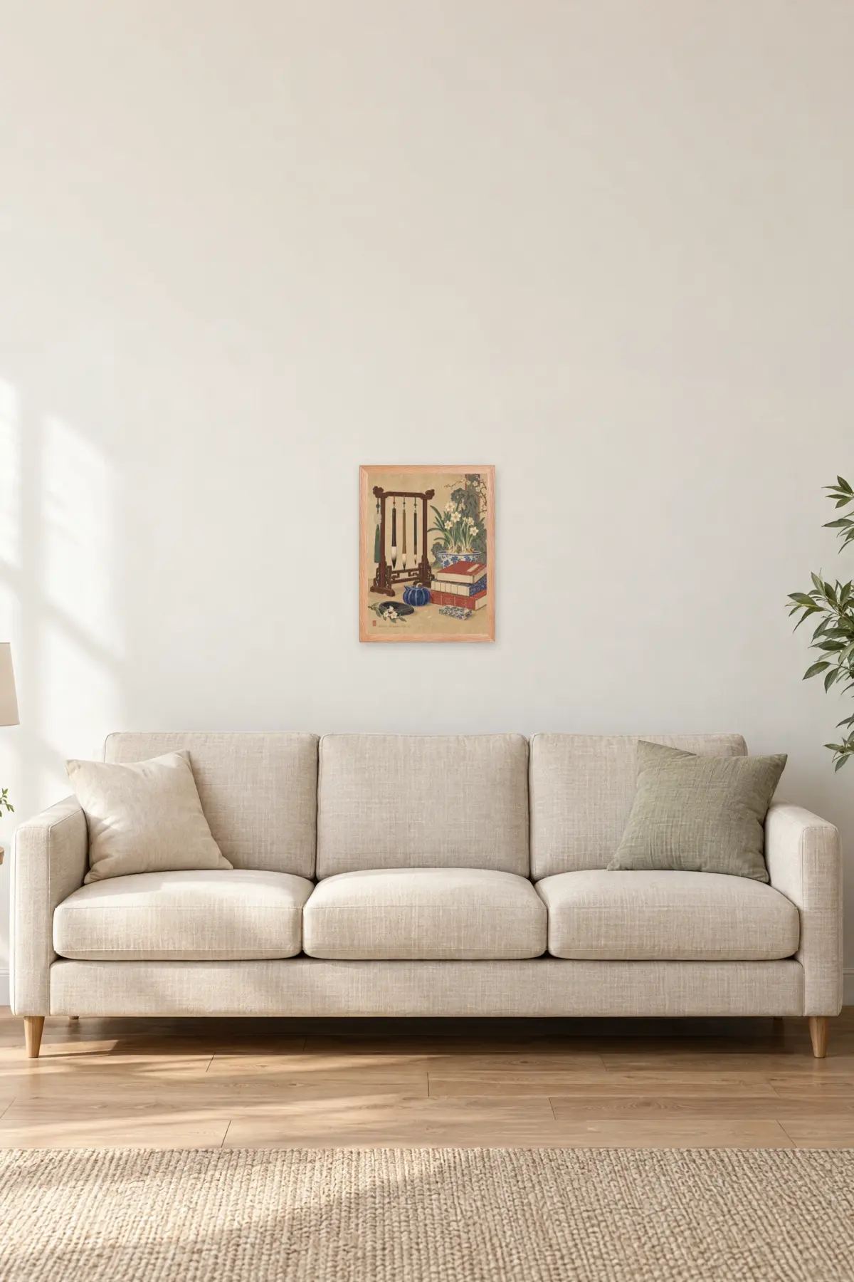 "Scholar's Brushstand Still Life" Premium Wooden Framed Poster — Natural Wood frame, 12 × 16 in