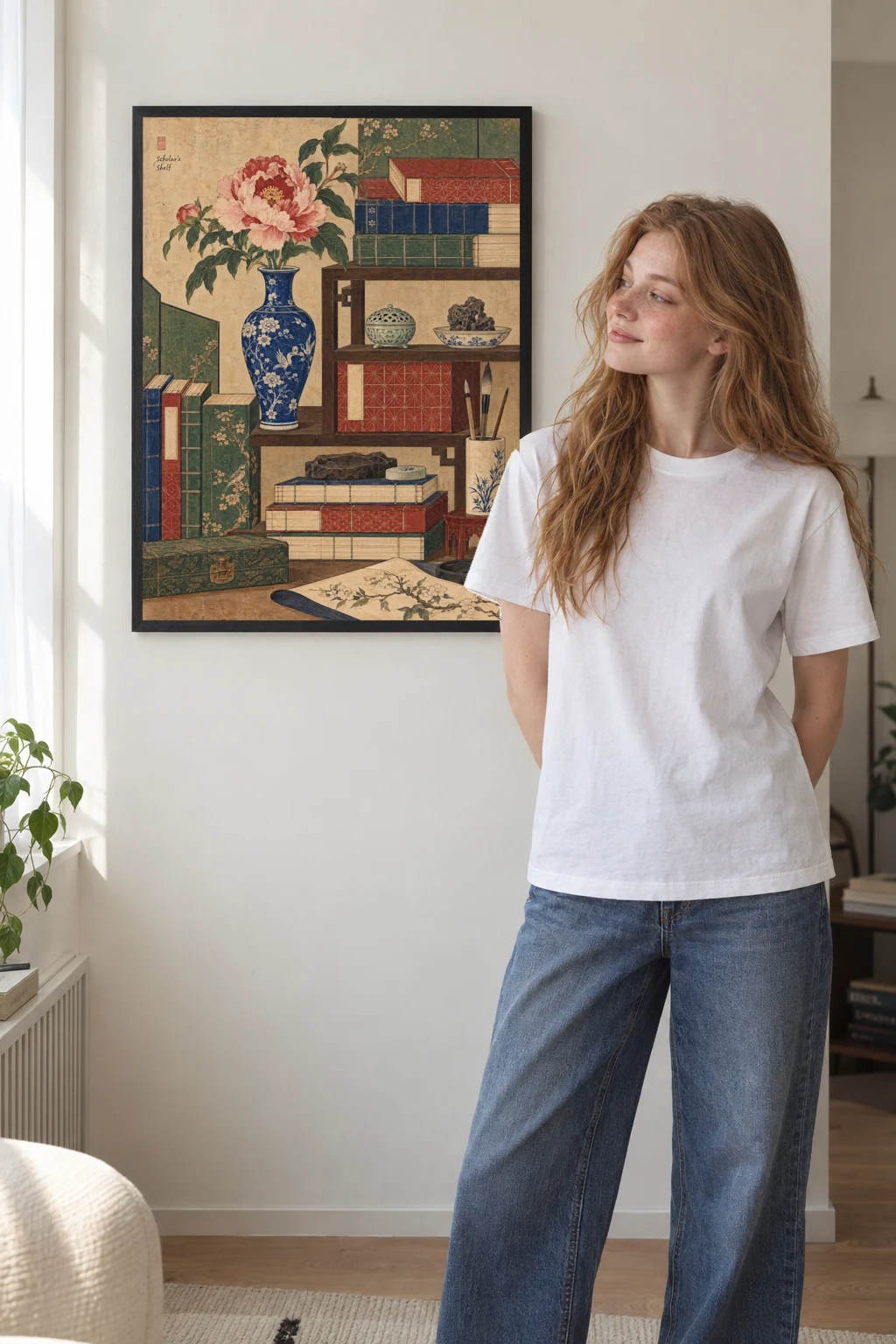 "Scholar's Shelf" Premium Wooden Framed Poster