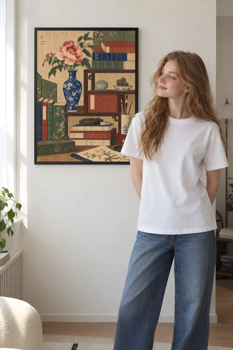 "Scholar's Shelf" Premium Wooden Framed Poster