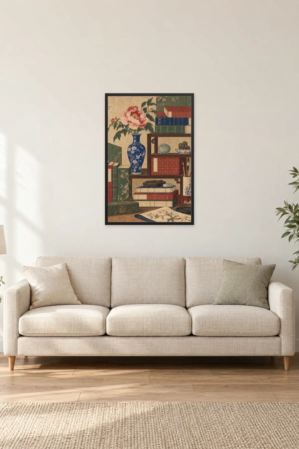 "Scholar's Shelf" Premium Wooden Framed Poster — Black frame, 24 × 36 in