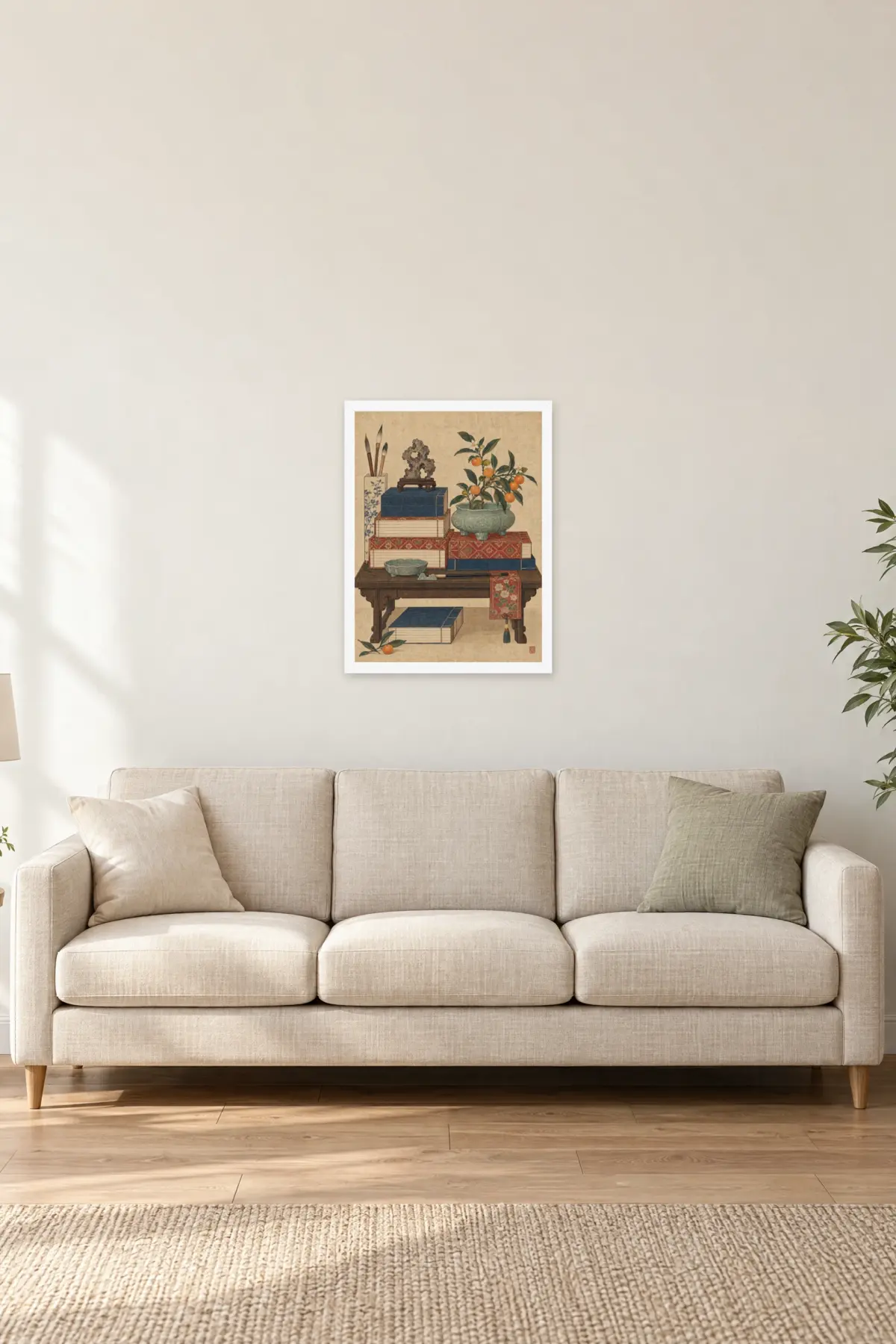 "Scholar’s Table with Kumquats" Premium Wooden Framed Poster — White frame, 18 × 24 in