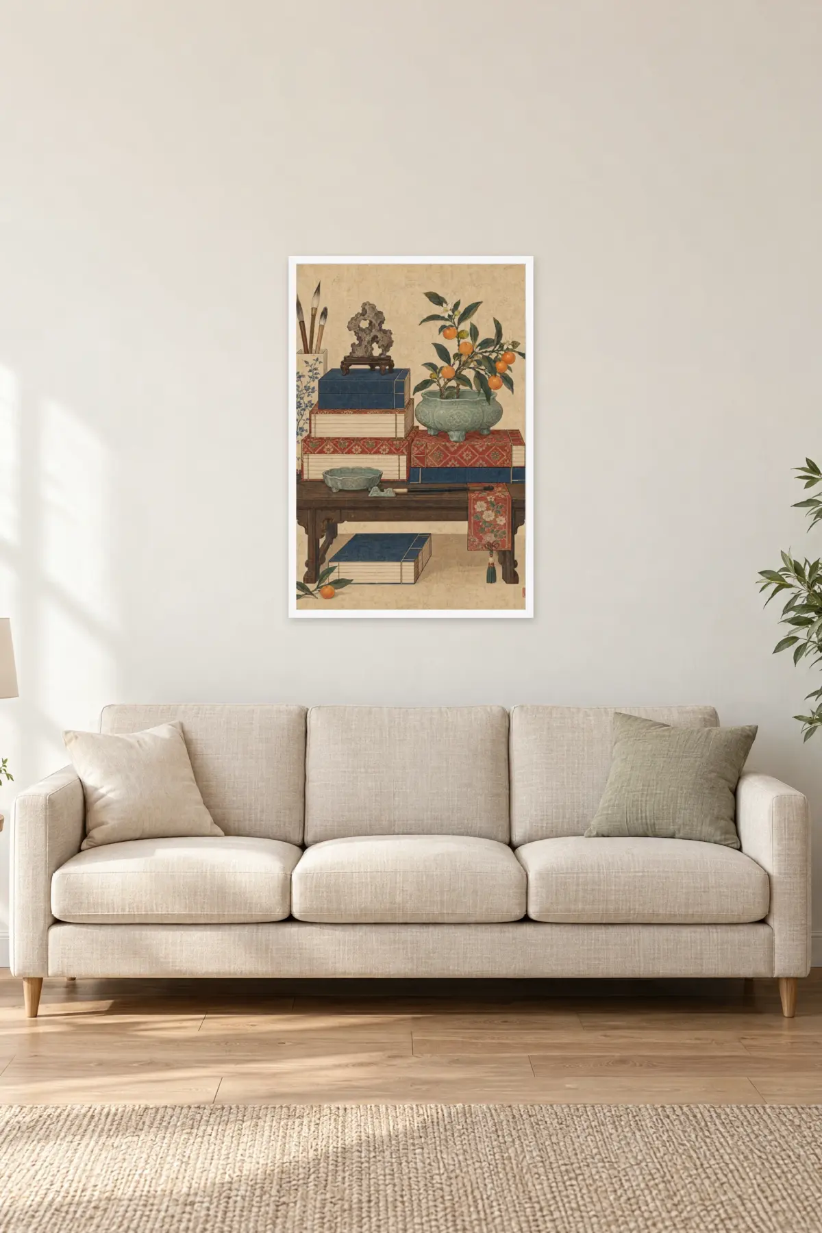 "Scholar’s Table with Kumquats" Premium Wooden Framed Poster — White frame, 24 × 36 in