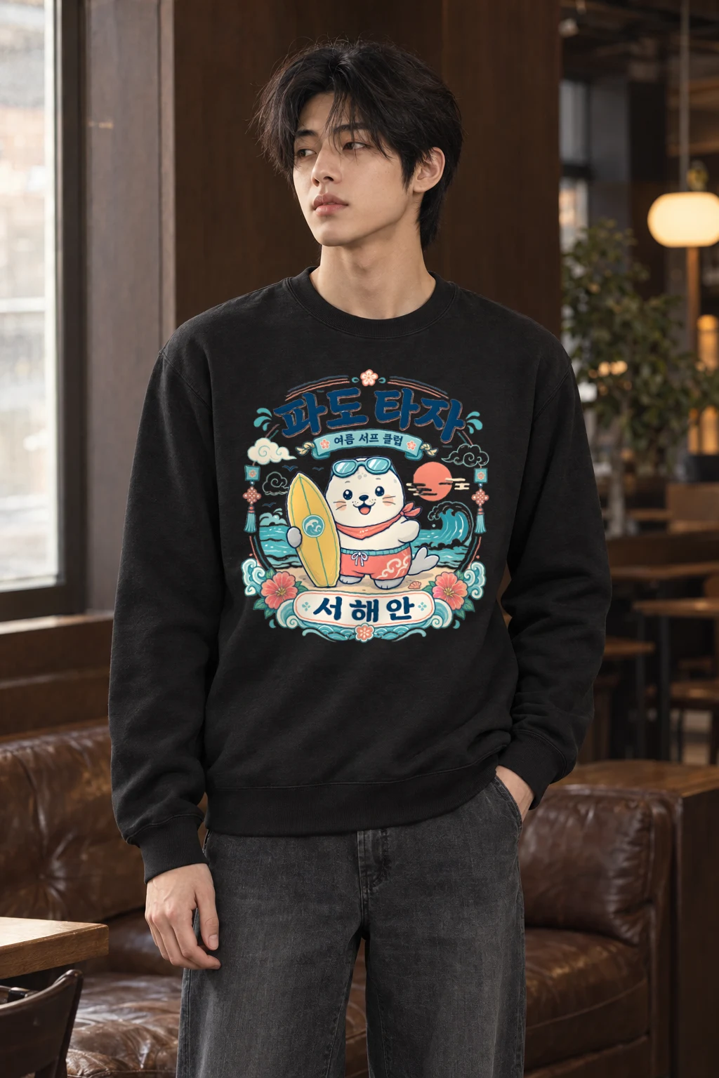 "Seal and Surfboard" Heavy Blend Unisex Crewneck Sweatshirt | Gildan 18000