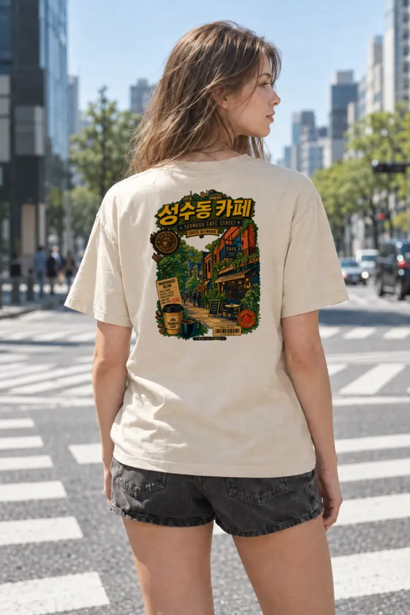 "Seongsu Cafe Street" Heavyweight Unisex Crewneck T-shirt | Gildan 5000