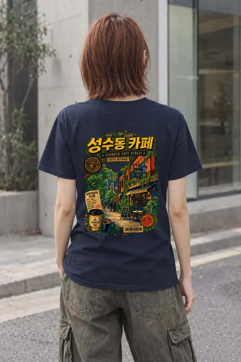 "Seongsu Cafe Street" Heavyweight Unisex Crewneck T-shirt