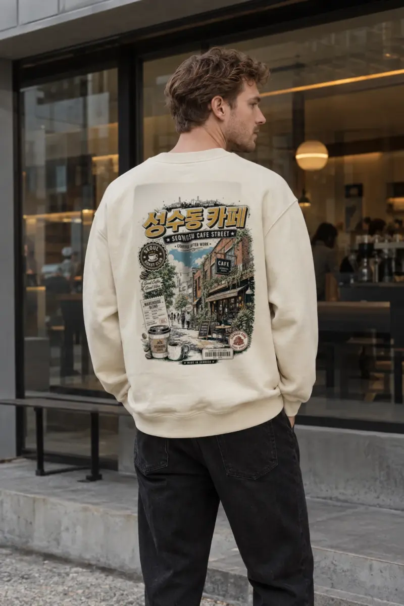 "Seongsu Cafe Street" Unisex Sponge Fleece Crewneck Sweatshirt | Bella + Canvas 3901