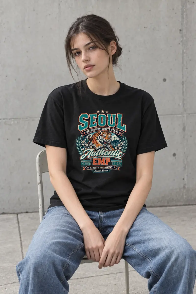 "Seoul Authentic Tiger Varsity" Heavyweight Unisex Crewneck T-shirt