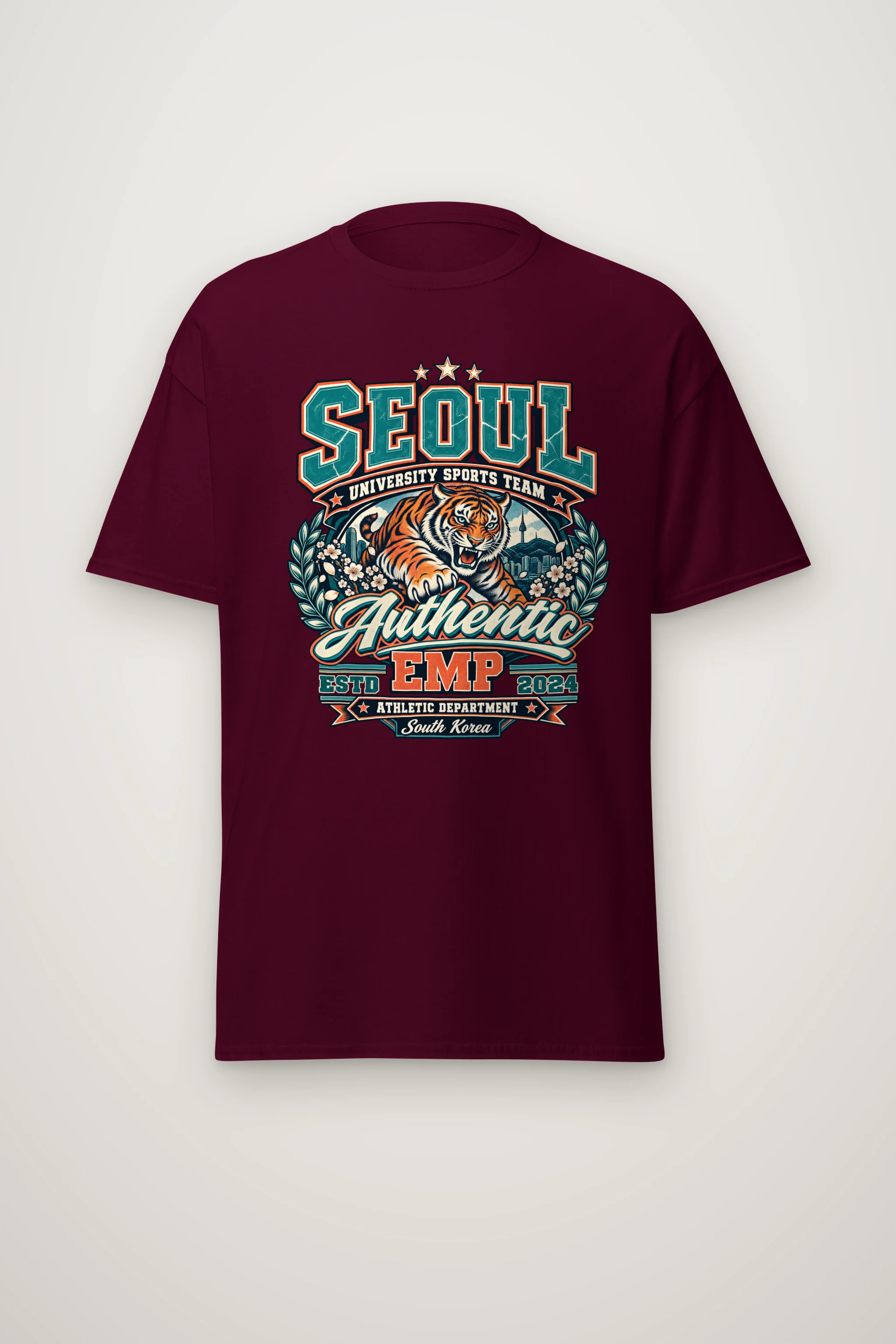"Seoul Authentic Tiger Varsity" Heavyweight Unisex Crewneck T-shirt