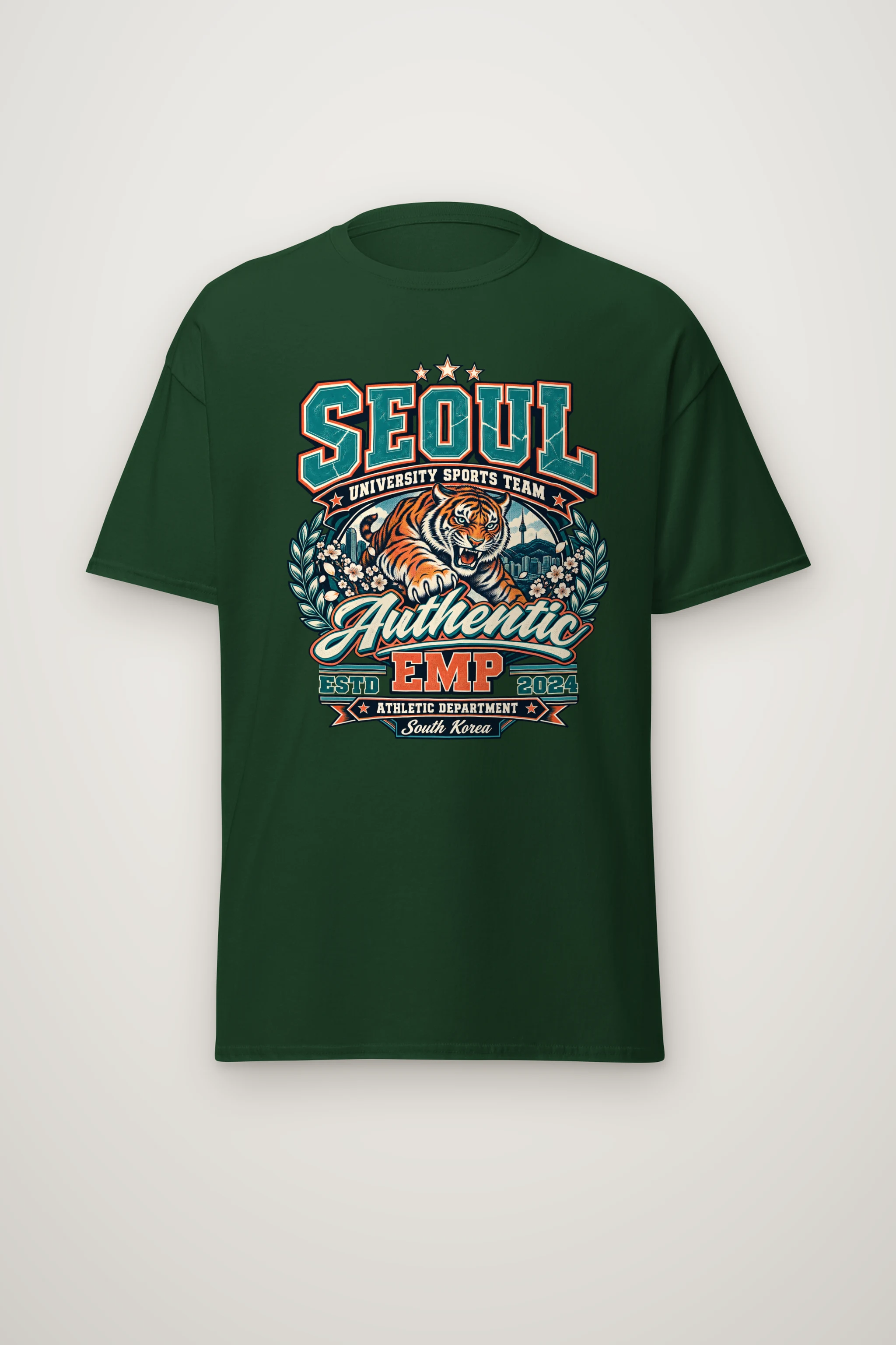 "Seoul Authentic Tiger Varsity" Heavyweight Unisex Crewneck T-shirt