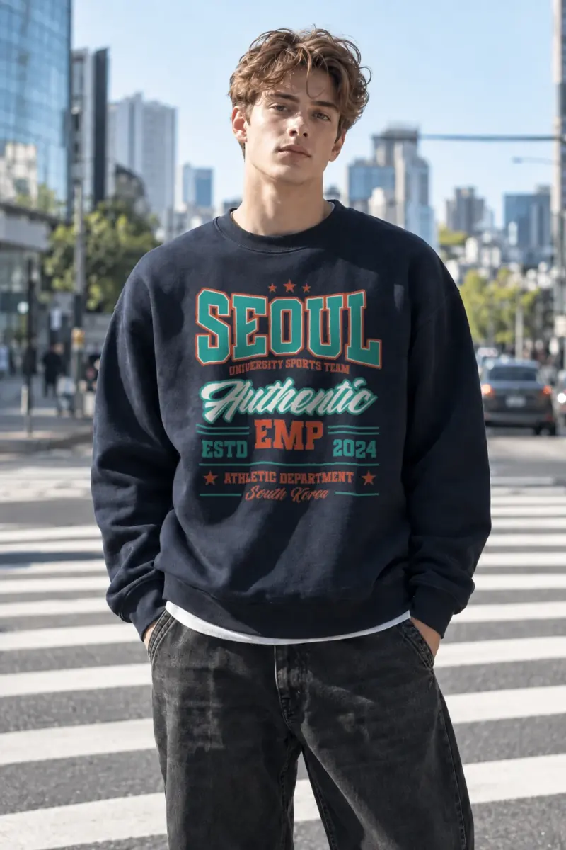 “Seoul Athletics Emblem” Heavy Blend Unisex Crewneck Sweatshirt | Gildan 18000