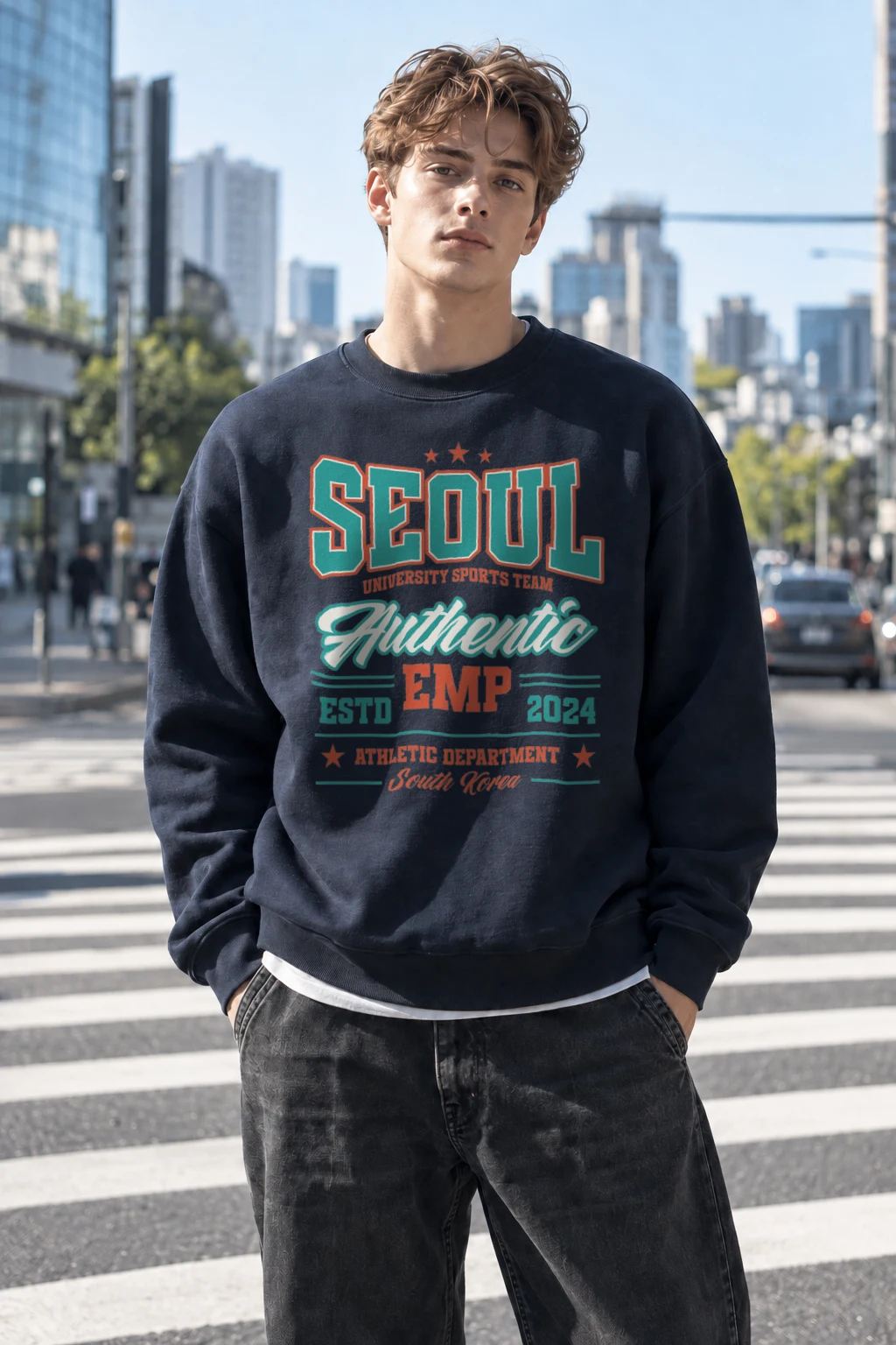 "Seoul Athletics Emblem" Heavy Blend Unisex Crewneck Sweatshirt | Gildan 18000