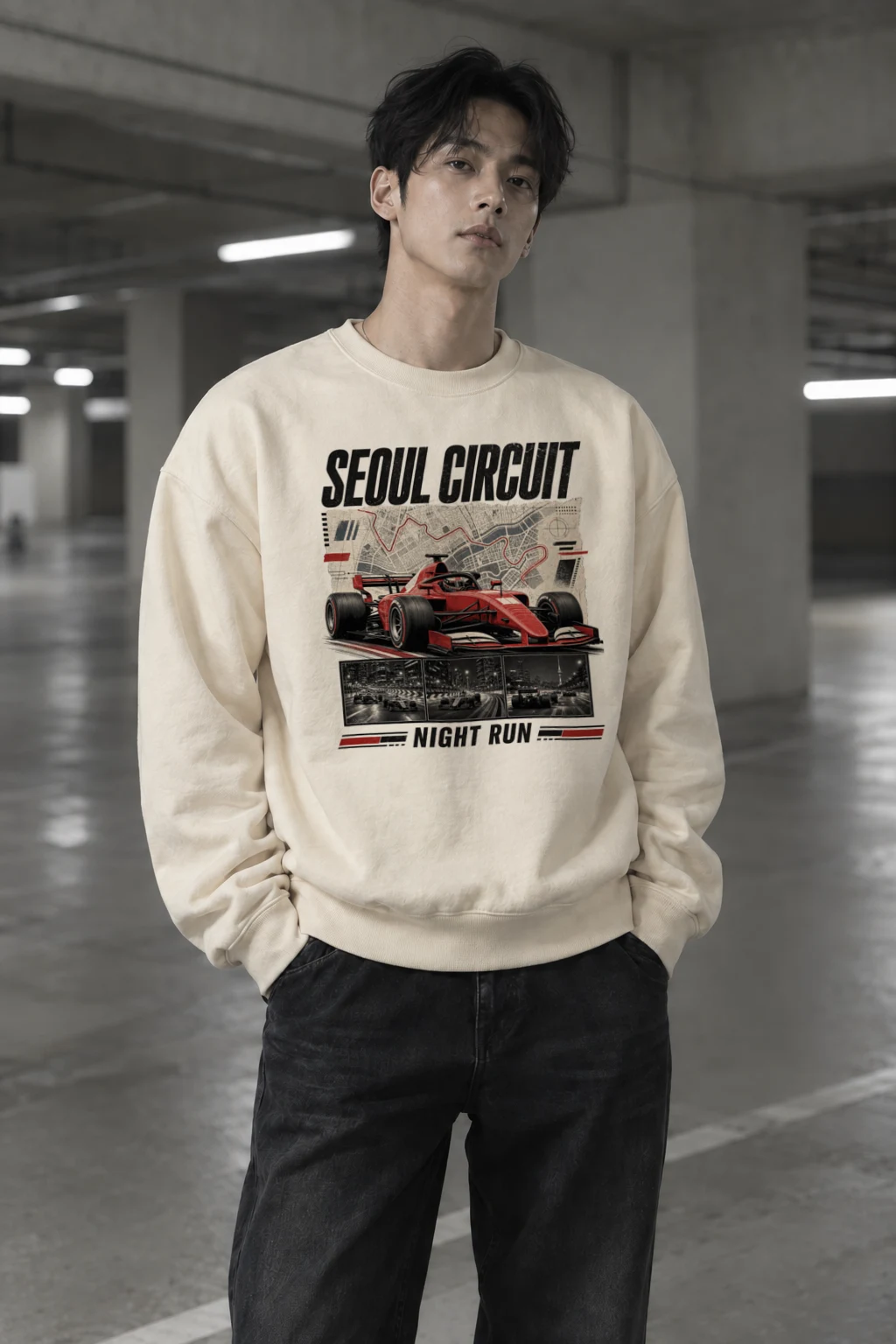 "Seoul Circuit Night Run" Unisex Sponge Fleece Crewneck Sweatshirt | Bella + Canvas 3901