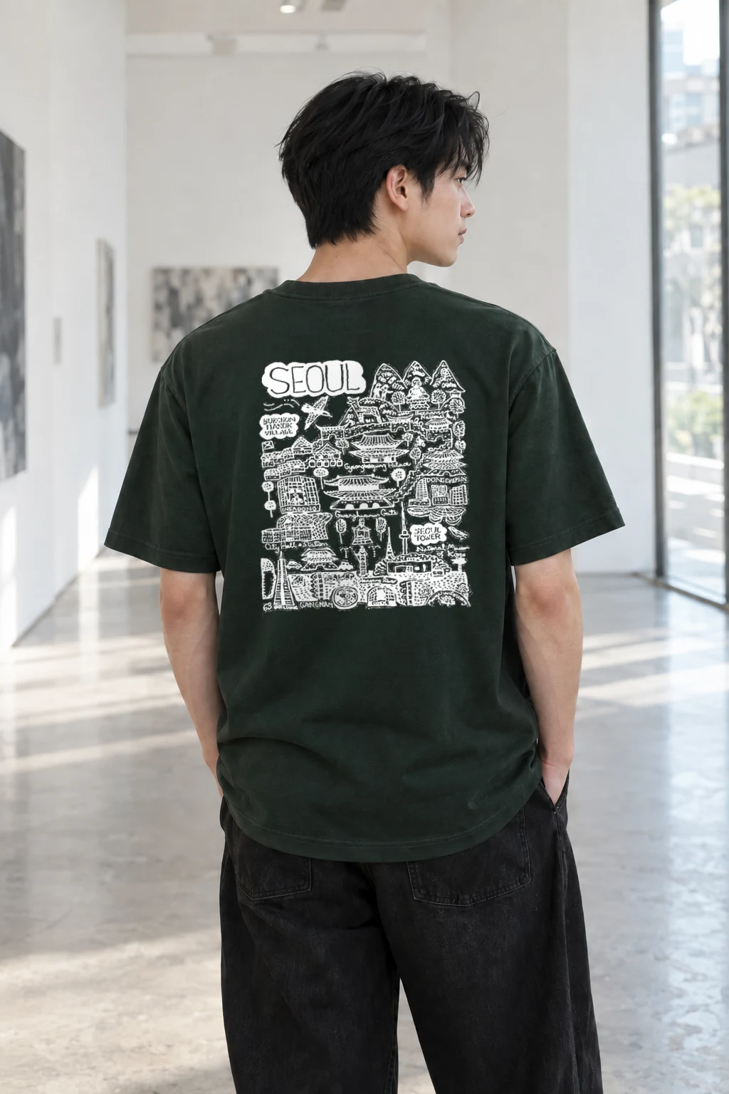 "Seoul City Sketch" Heavyweight Unisex Crewneck T-shirt | Gildan 5000
