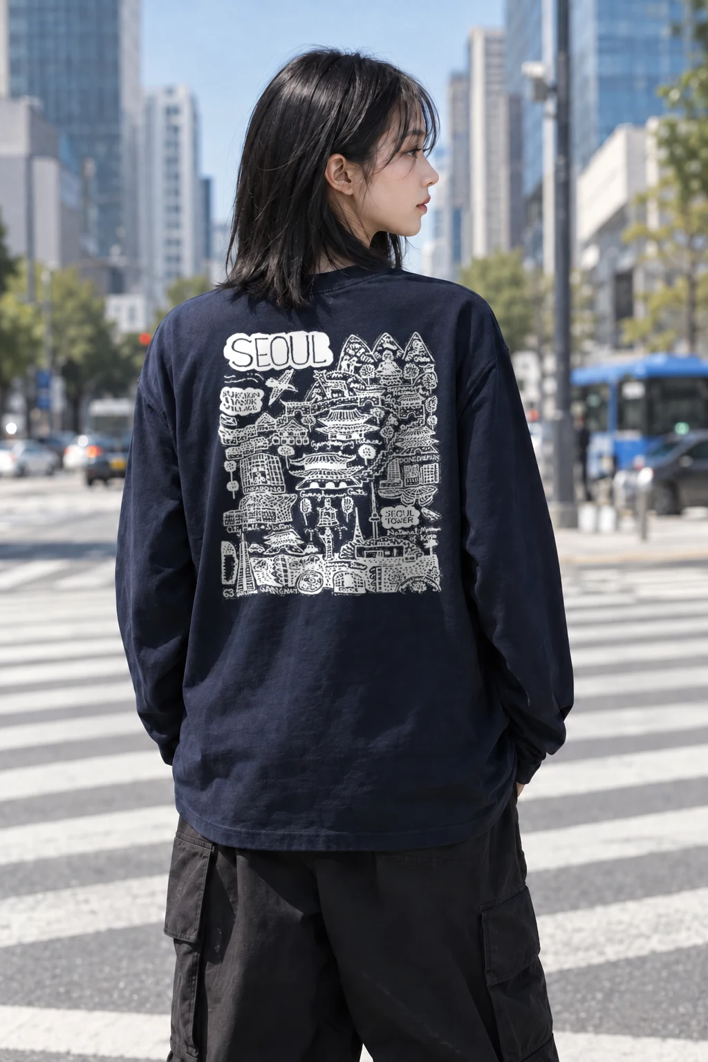 "Seoul City Sketch" Unisex Longsleeve T-shirt | Gildan 2400