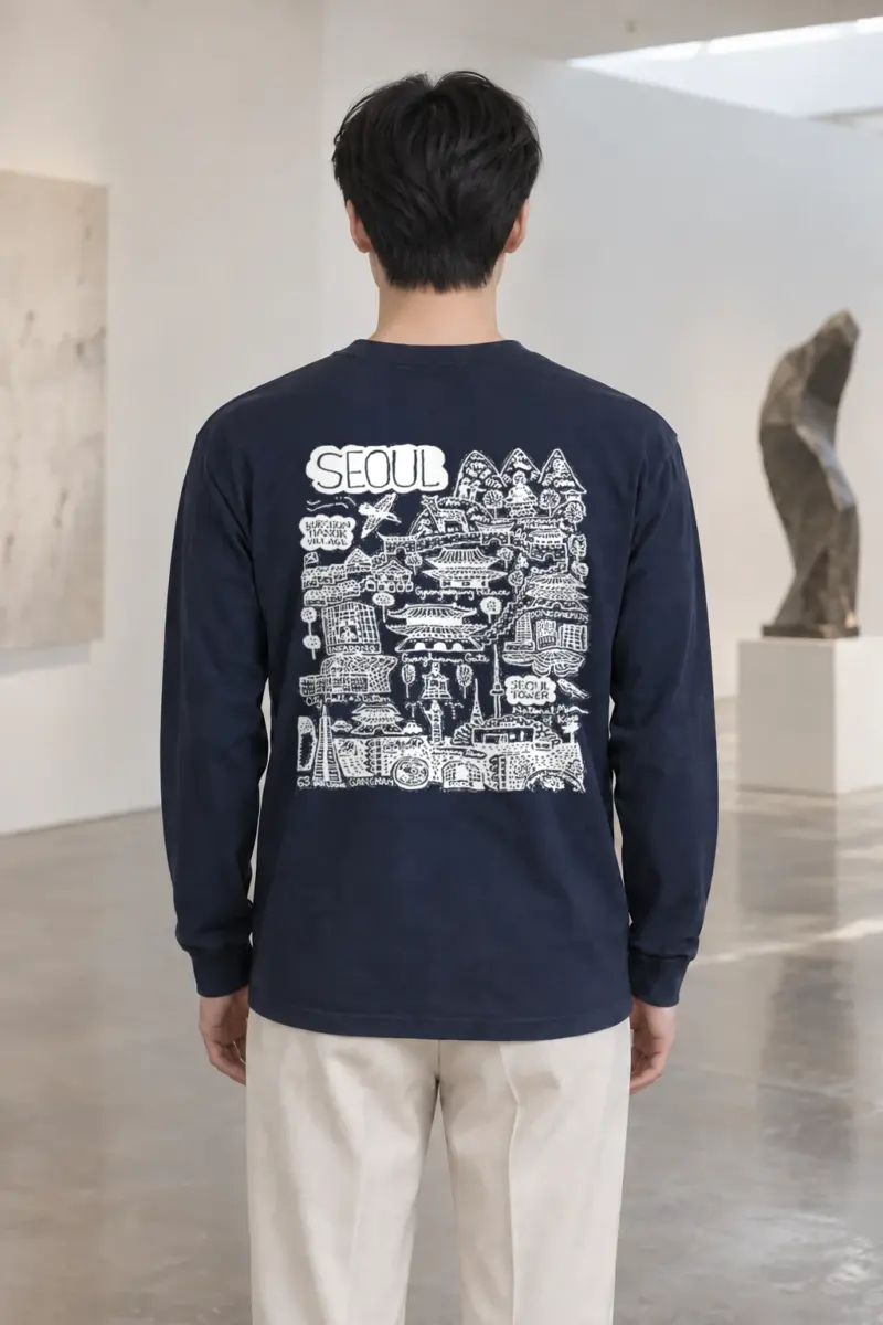 "Seoul City Sketch" Unisex Longsleeve T-shirt | Gildan 2400