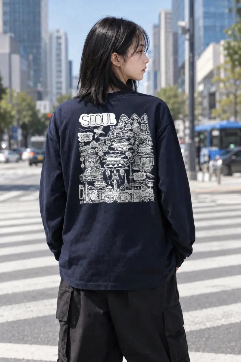 "Seoul City Sketch" Unisex Longsleeve T-shirt | Gildan 2400