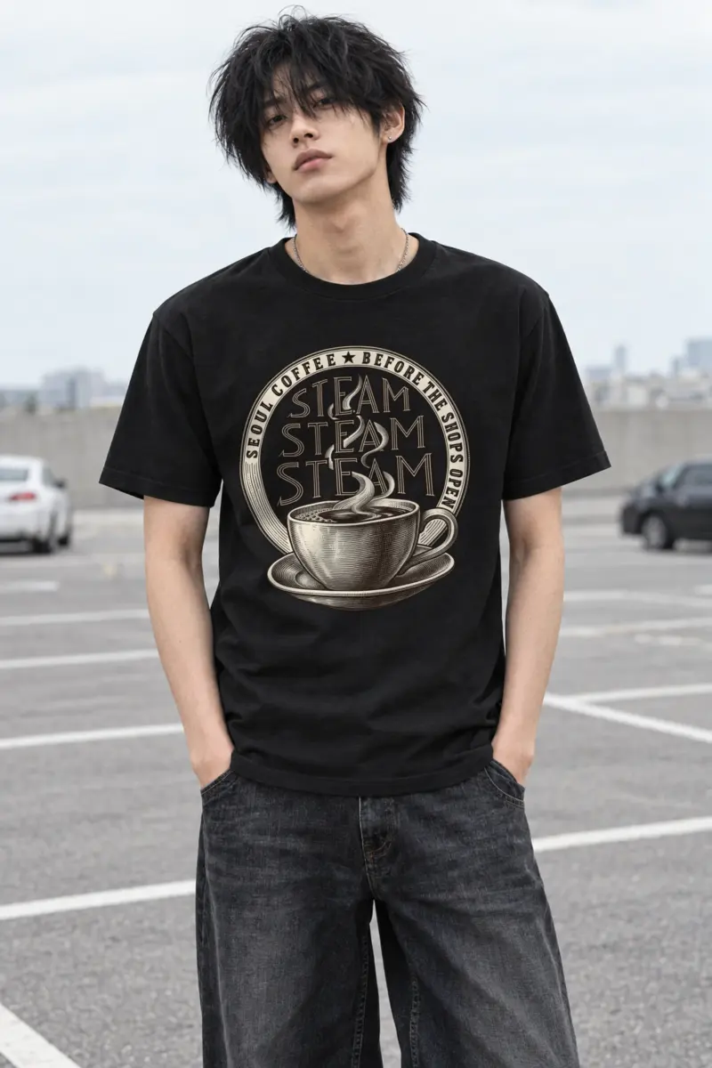 "Seoul Coffee Before the Shop Open" Heavyweight Unisex Crewneck T-shirt