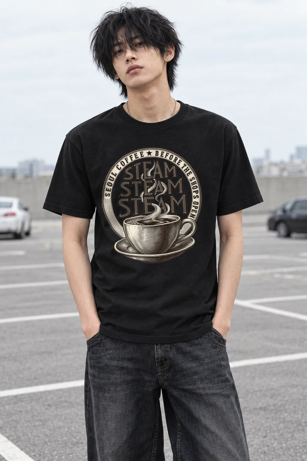 "Seoul Coffee Before the Shop Open" Heavyweight Unisex Crewneck T-shirt