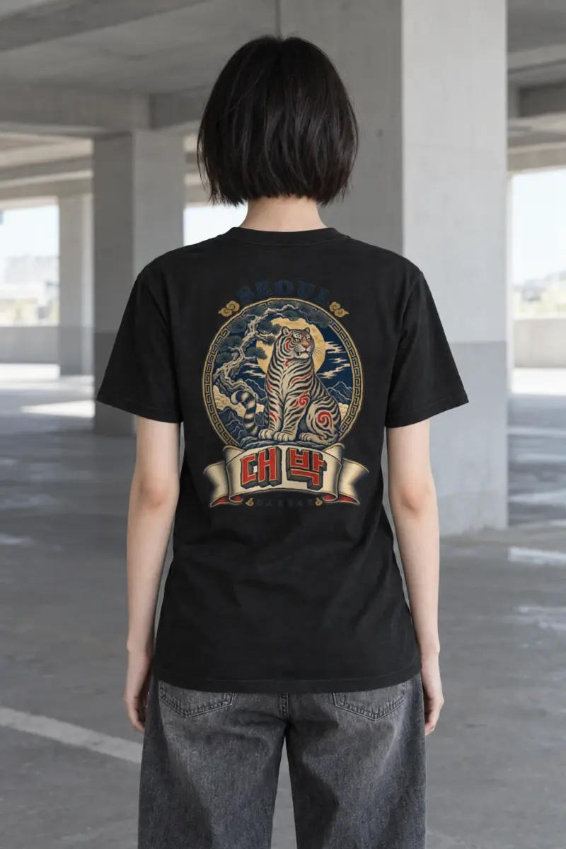 “Seoul Daebak Moon Tiger” Heavyweight Unisex Crewneck T-shirt
