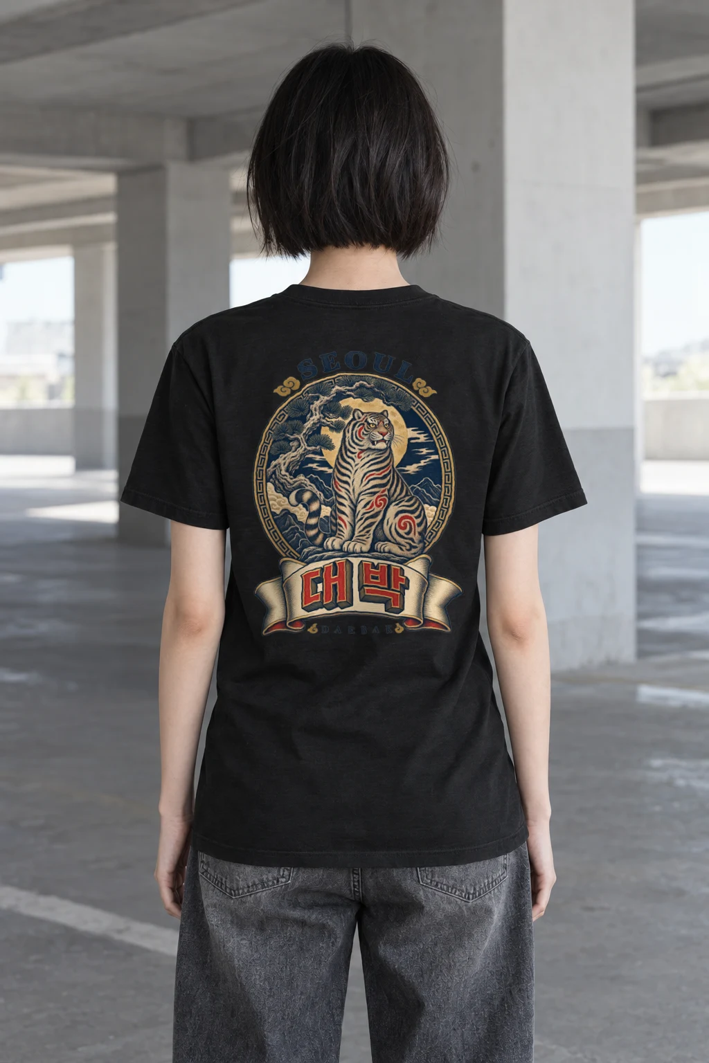"Seoul Daebak Moon Tiger" Heavyweight Unisex Crewneck T-shirt