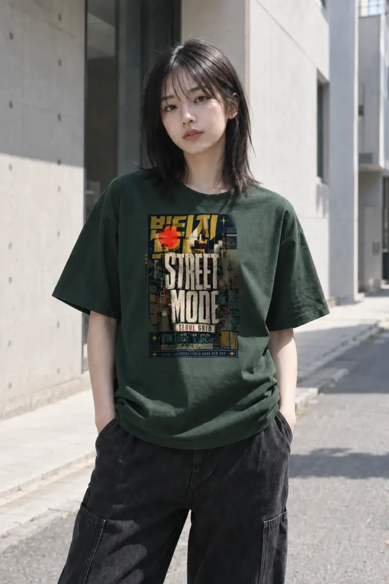"Seoul Grid" Heavyweight Unisex Crewneck T-shirt | Gildan 5000