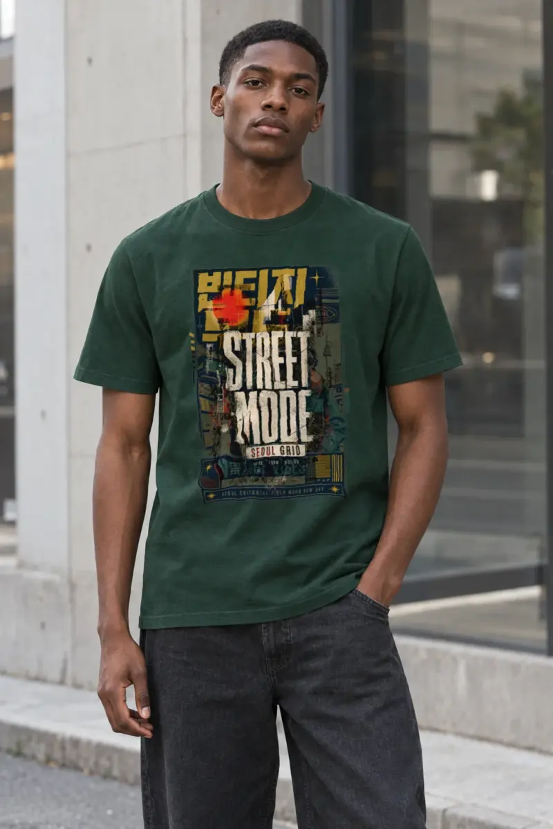 "Seoul Grid" Heavyweight Unisex Crewneck T-shirt | Gildan 5000