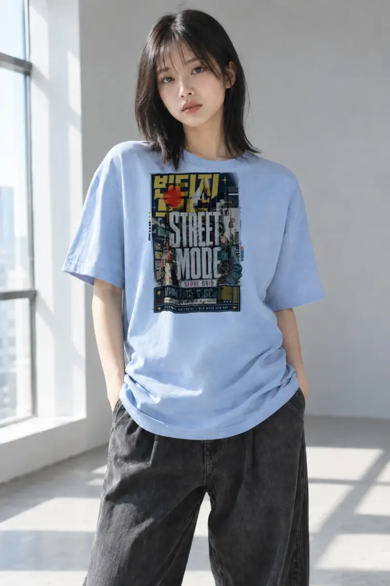 “Seoul Grid” Heavyweight Unisex Crewneck T-shirt | Gildan 5000