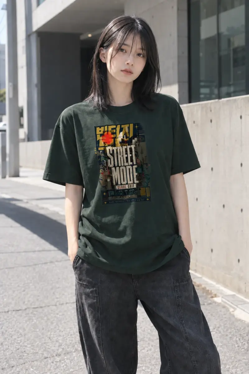 "Seoul Grid" Heavyweight Unisex Crewneck T-shirt | Gildan 5000